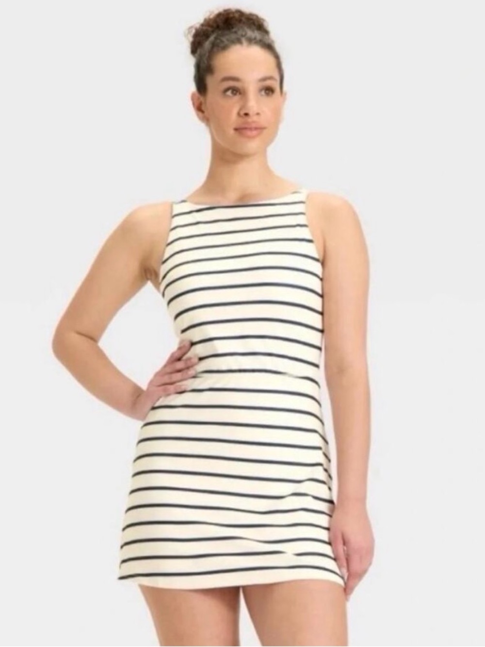 NWT White & Blue Stripe Athletic Dress Skort L Nautical Coastal Summer Shorts